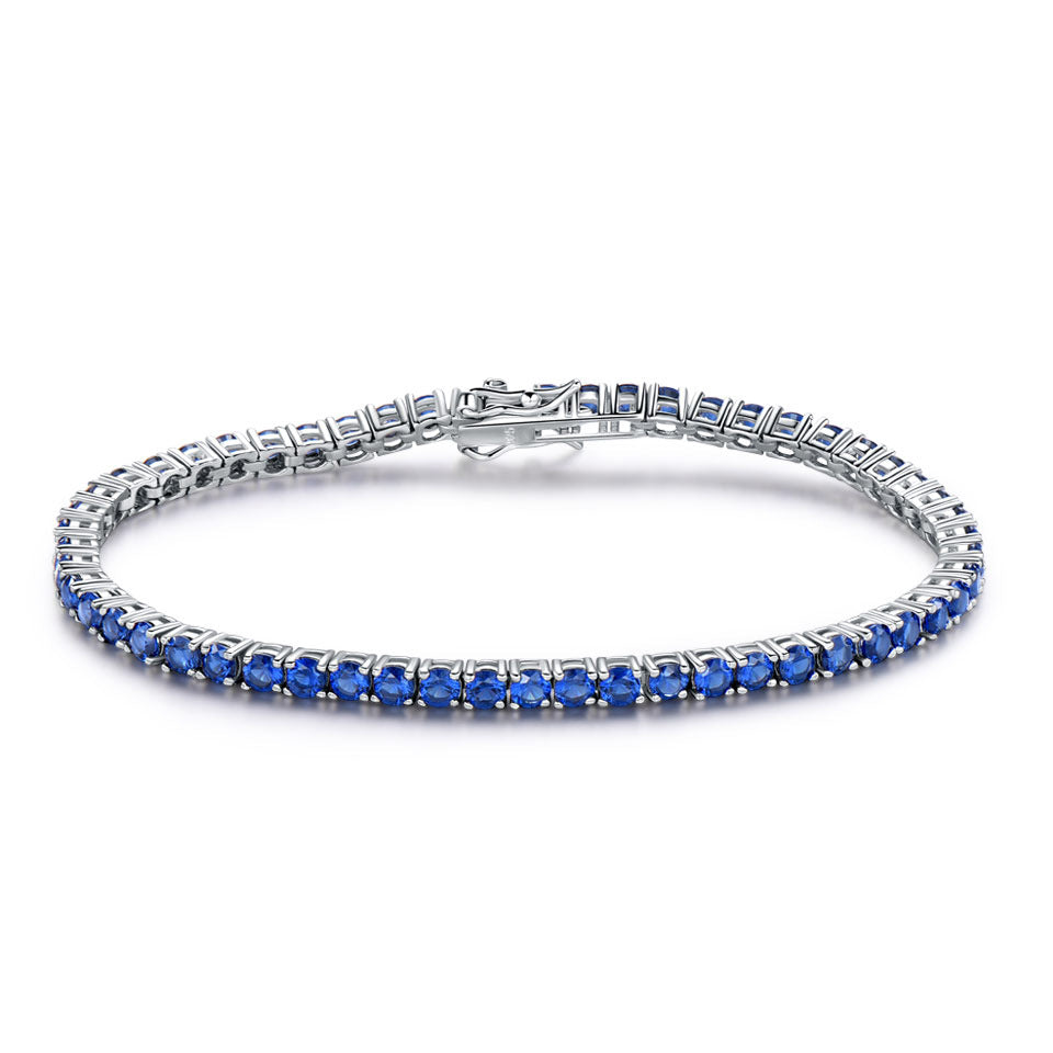 Midnight Cascade: European-style 925 Sterling Silver Sapphire Drop Tennis Bracelet