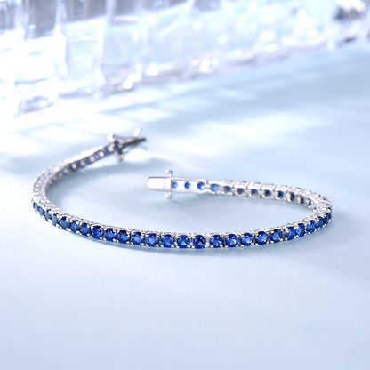 Midnight Cascade: European-style 925 Sterling Silver Sapphire Drop Tennis Bracelet