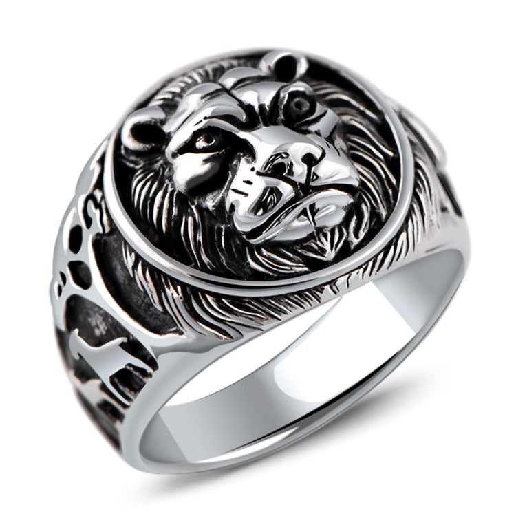 Majestic Mane: Thai Silver Lion Head Men's Ring