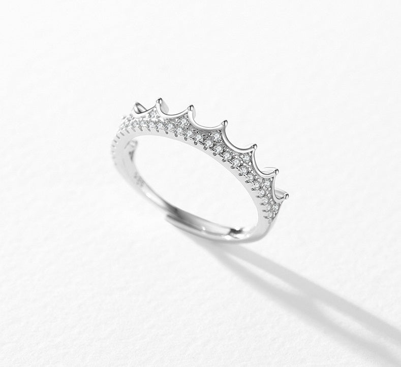 Regal Simplicity: S925 Sterling Silver Crown Ring with Micro-Inlaid Diamonds