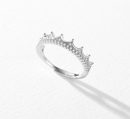 Regal Simplicity: S925 Sterling Silver Crown Ring with Micro-Inlaid Diamonds