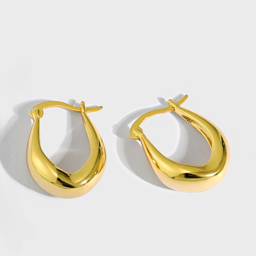 Golden Crescent Duo: U-Shaped Dual-Tone Silver Earrings