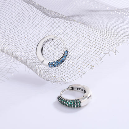 Oceanic Overture: U-Shaped Silver Oval Earrings with Blue and Green Inlay