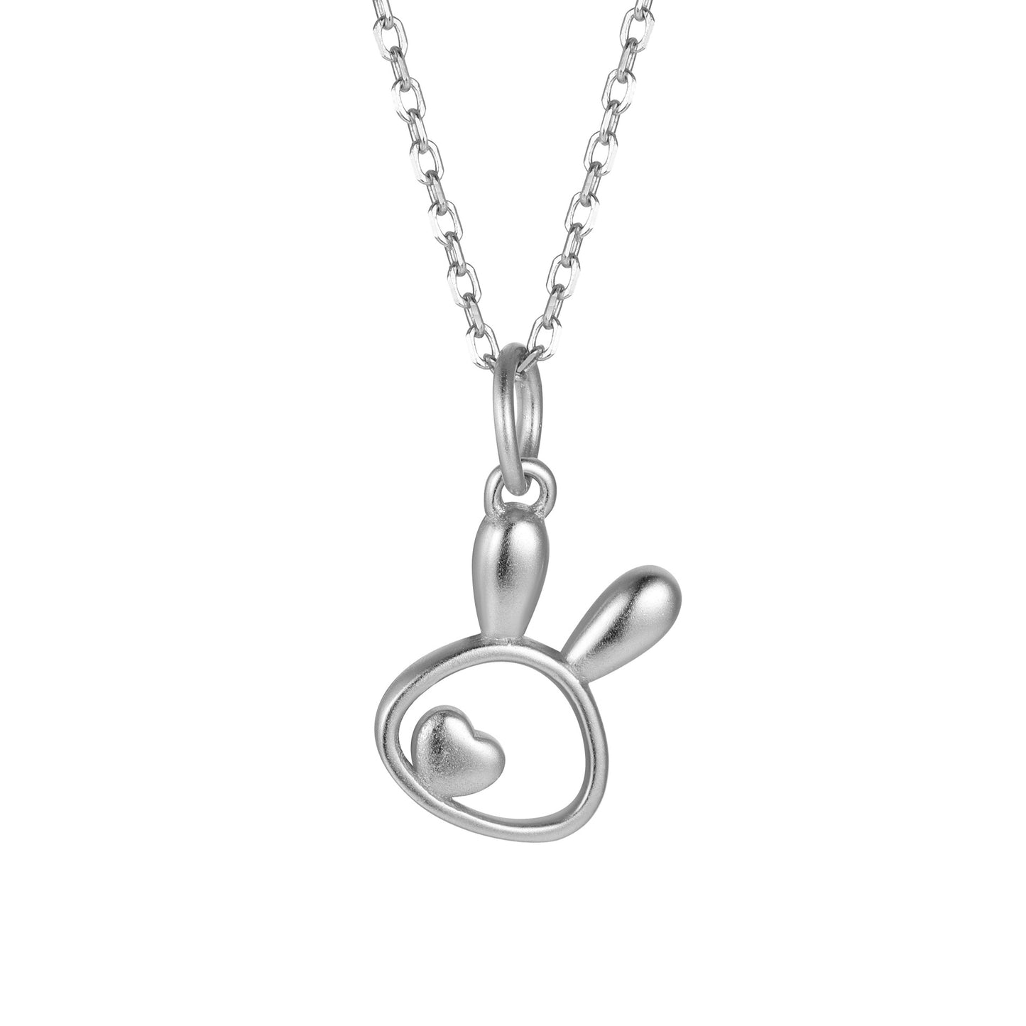 Sterling Silver Hollow Sandblasted Rabbit Heart Shaped Pendant Necklace