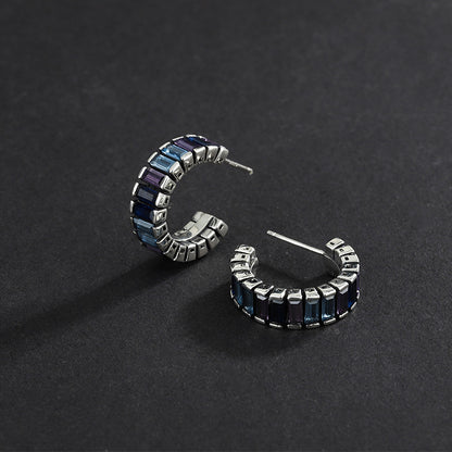 Geometric Spectrum Studs: Silver Ear Studs with Color-Block Design