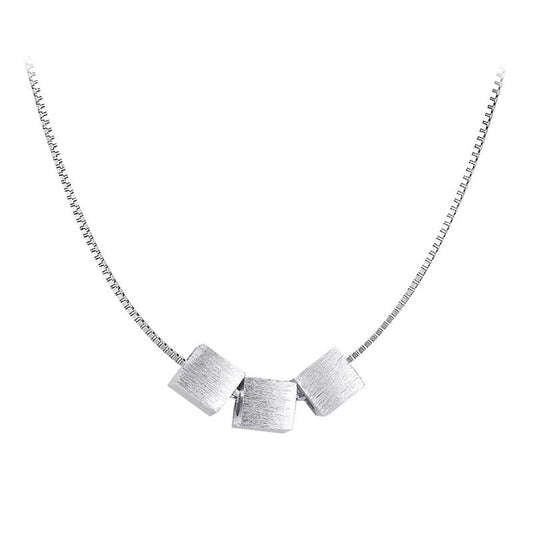 Geometric Grace: Trio Square Brushed Sterling Silver Necklace