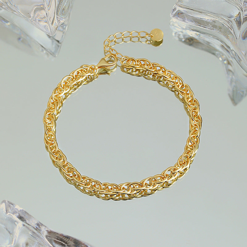 Golden Elegance: Silver Geometric Chain Bracelet with Gold Plating