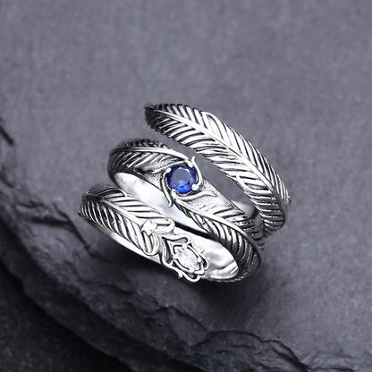 Verdant Twirl: Dual-Toned Zirconium Leaf Sterling Silver Ring