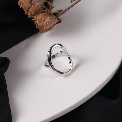 Luminous Geometric: Silver Irregular Geometric Hollow-out Ring For Women