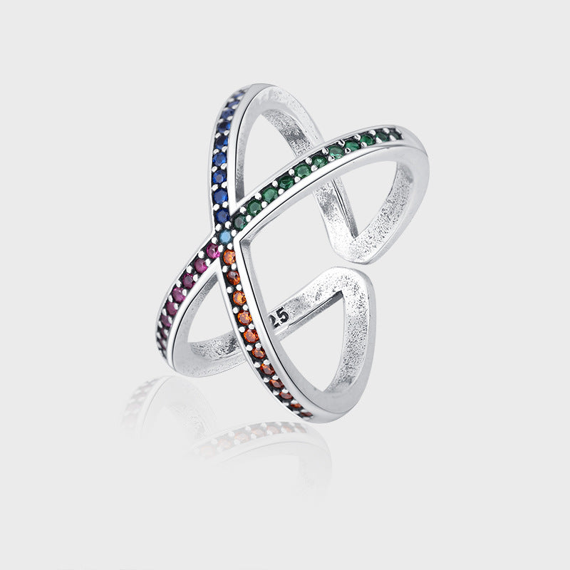 Kaleidoscope Elegance: Multicolored Gemstone Infinity Silver Ring