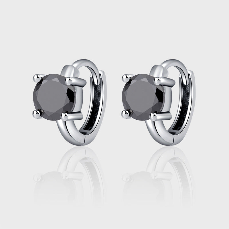 Monochrome Elegance: Silver Solitaire Inlay Earrings