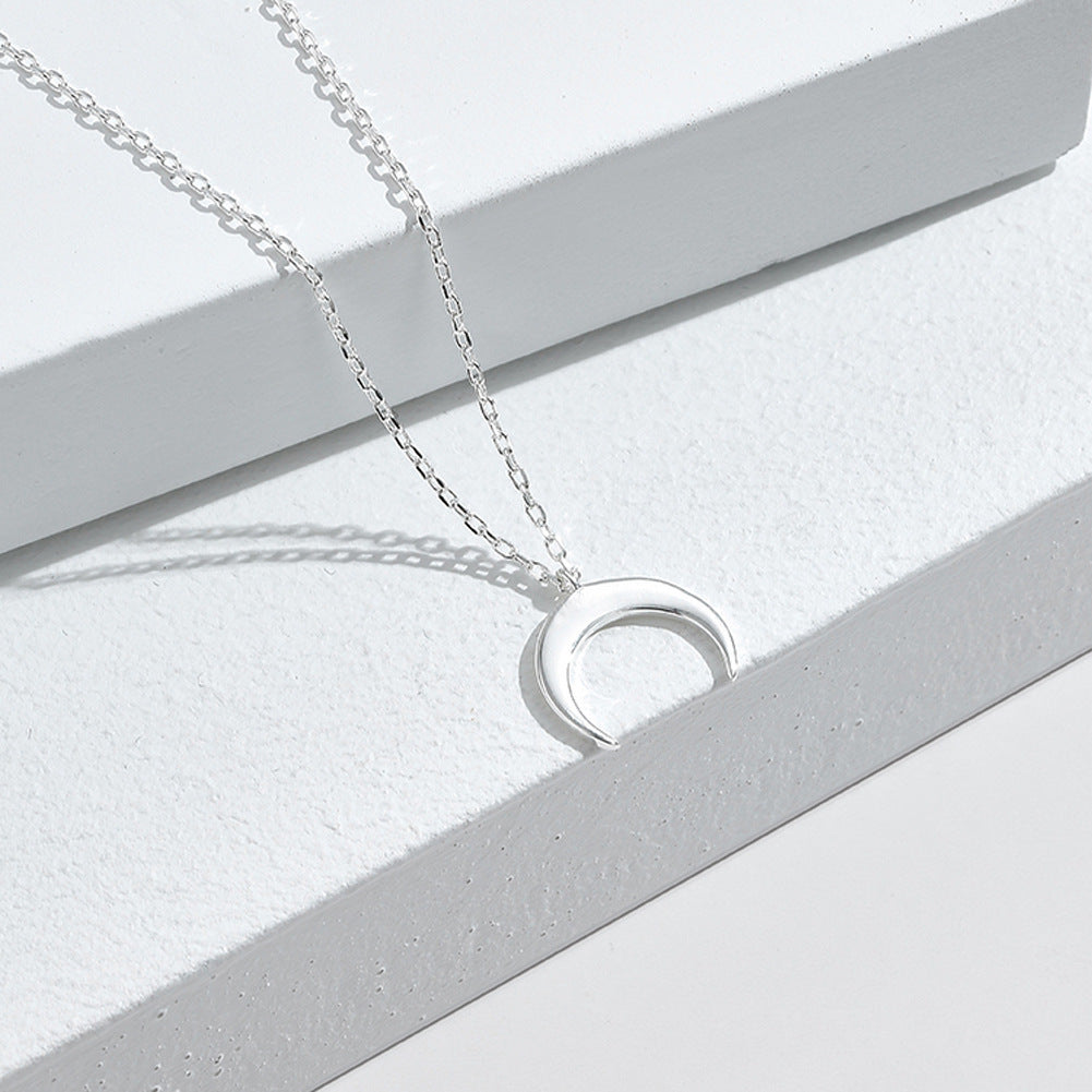 Lunar Grace: Sterling Silver Moon Pendant with Clavicle Chain