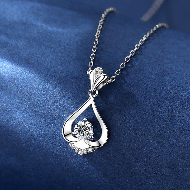 Iris Dewdrop: Sterling Silver Heart-Shaped Pendant Necklace