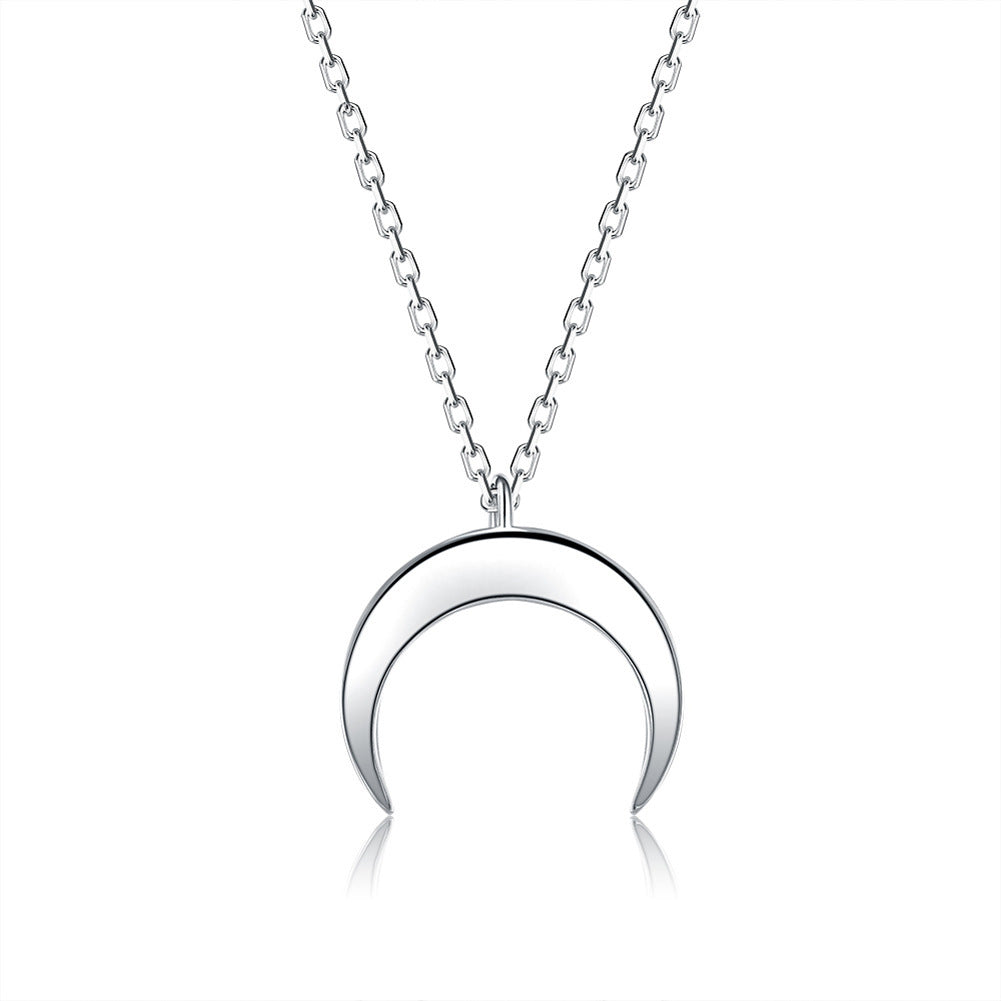 Lunar Grace: Sterling Silver Moon Pendant with Clavicle Chain