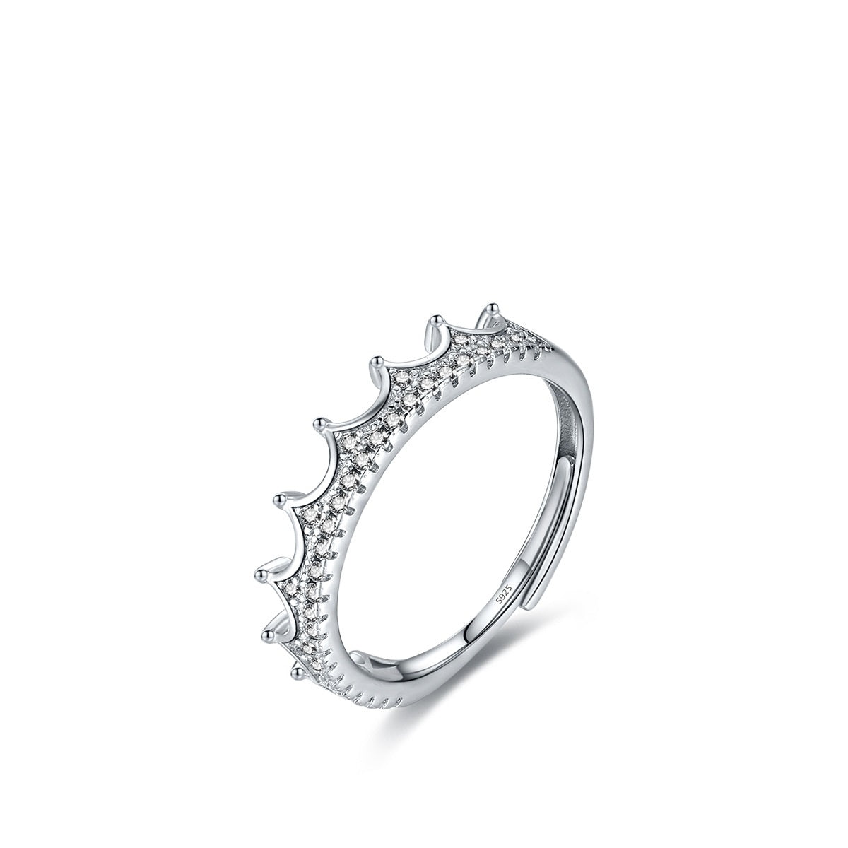 Regal Simplicity: S925 Sterling Silver Crown Ring with Micro-Inlaid Diamonds