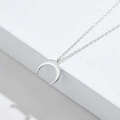 Lunar Grace: Sterling Silver Moon Pendant with Clavicle Chain