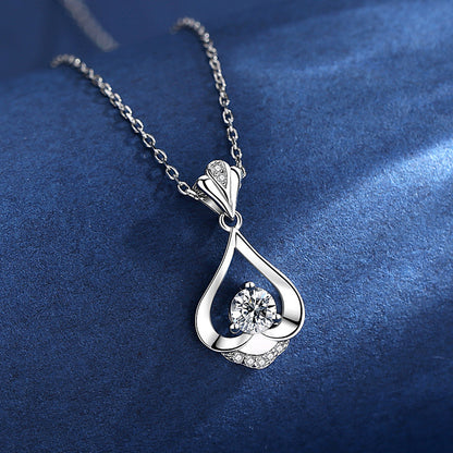 Iris Dewdrop: Sterling Silver Heart-Shaped Pendant Necklace