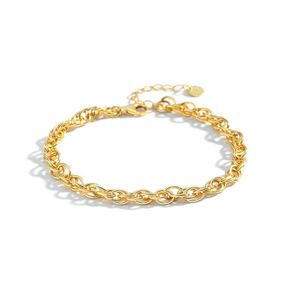 Golden Elegance: Silver Geometric Chain Bracelet with Gold Plating