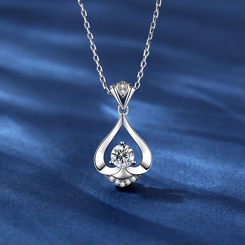 Iris Dewdrop: Sterling Silver Heart-Shaped Pendant Necklace