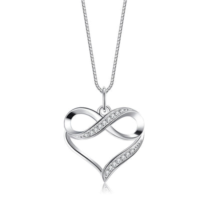 Endless Affection: Sterling Silver Heart & Infinity Clavicle Necklace with Zircon Accents