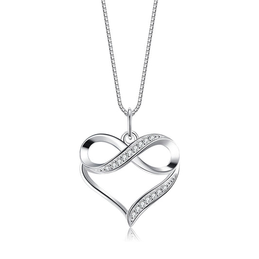 Endless Affection: Sterling Silver Heart & Infinity Clavicle Necklace with Zircon Accents